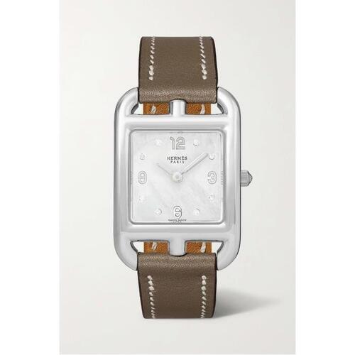 HERMEES TIMEPIECES 시계 케이프코트 스몰 스테인리스 steel, leather, 오브 PEARL` 다이아몬드 24SS SKU-390025214