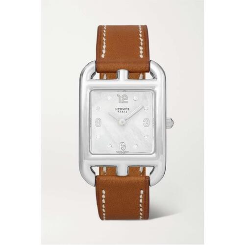 HERMEES TIMEPIECES 시계 케이프코트 스몰 스테인리스 steel, leather, 오브 PEARL` 다이아몬드 24SS SKU-390025213