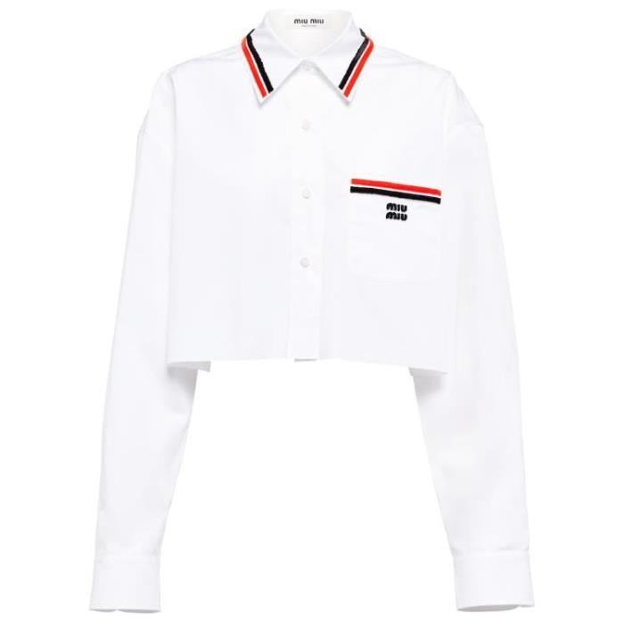 미우미우 여자셔츠 코튼 포플린 크롭 셔츠 24SS P00710173