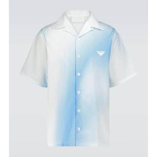 프라다 남자셔츠 스트라이프 코튼 캠프 카라 셔츠 24SS P00521878