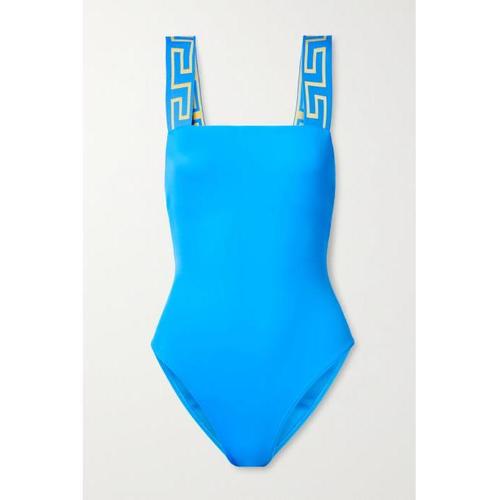 베르사체 수영복 비타 자카드 트림 스윔수트 Blue