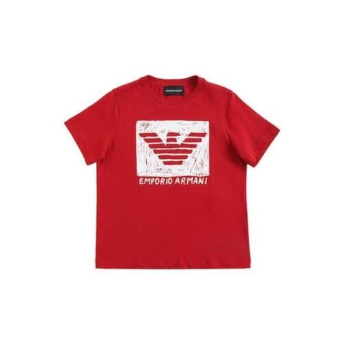 엠포리오아르마니 키즈후드티 로고 프린트 코튼 져지 셔츠 23SS Red 77I-4CR007