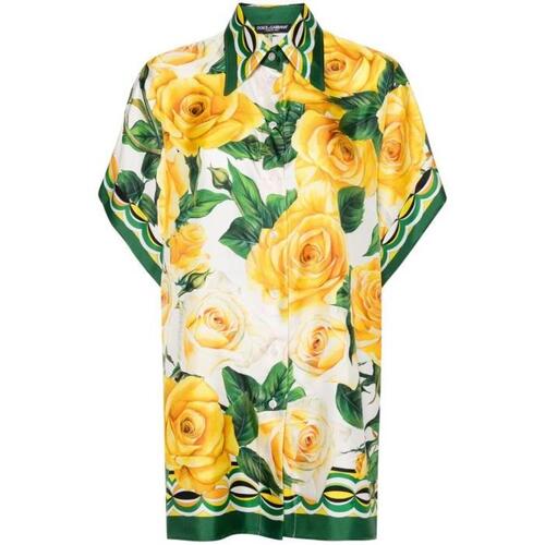 돌체앤가바나 여자셔츠 `Flowering` 숏 슬리브 셔츠 24SS F5P87THI1QG HD3VO ROSE GIALLE B.G/V