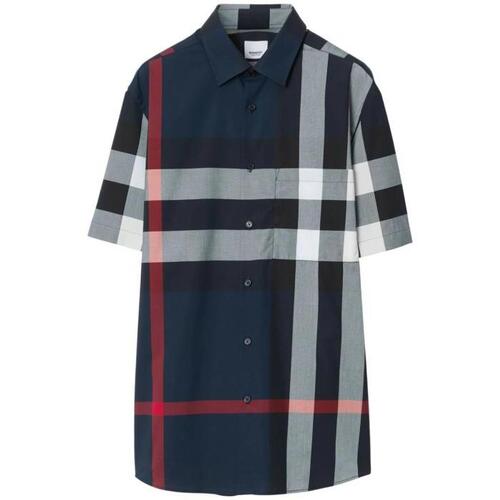 버버리 남자셔츠 `Summerton` `Check` 숏 슬리브 셔츠 24SS 8079592 A1960 NAVY