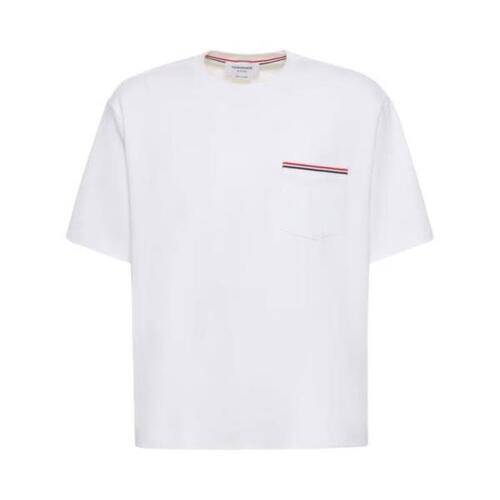톰브라운 남자티셔츠 코튼 져지 셔츠 W 스트라이프 트림 24SS 78I-YDG023_100
