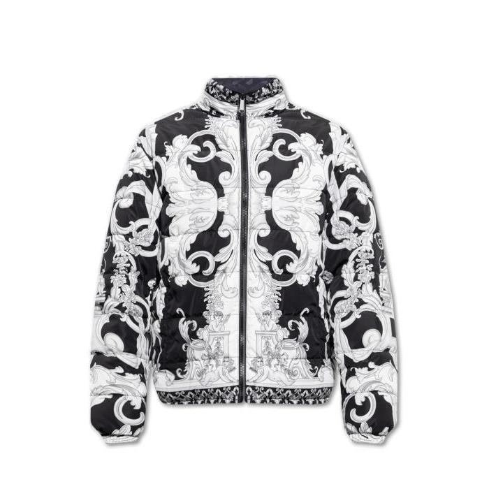 바로크 패턴 지퍼 리버서블 다운 재킷