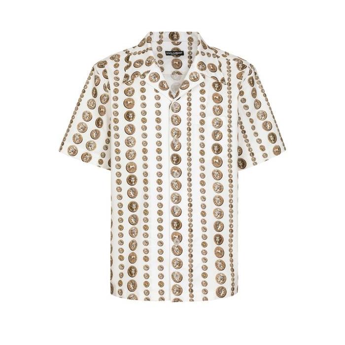 돌체앤가바나 남자셔츠 하와이안 스트레치 셔츠 코인 프린트 24SS DXG248VWWHT