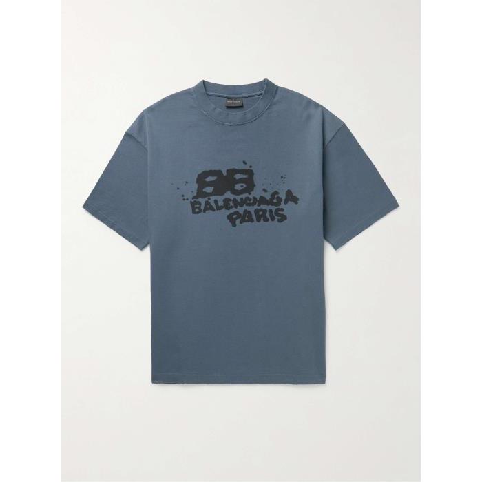 발렌시아가 남자티셔츠 로고 프린트 코튼 져지 셔츠 포 24SS 1647597301830012