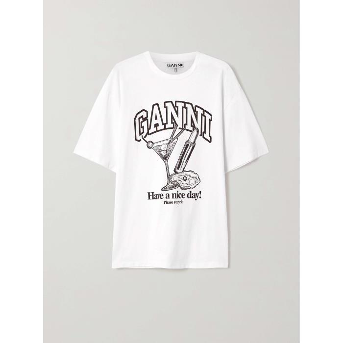 가니 티셔츠 + 네트 프린트 오가닉 리사이클 코튼 져지 셔츠 24SS SKU-390039245
