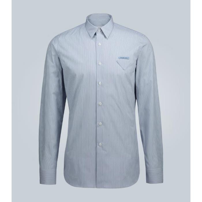 프라다 남자셔츠 로고 디테일 스트라이프 코튼 셔츠 24SS P00441402
