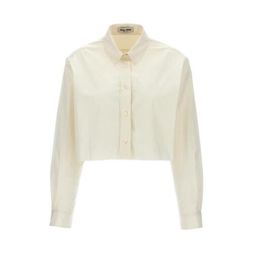 미우미우 여자셔츠 크롭 로고 셔츠 [SS2024] WHITE MK1694SOOO10RGF0304